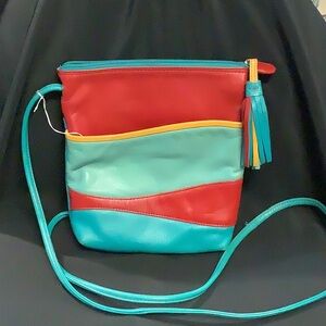 Red and Blue Crossbody Bag with Modern Design